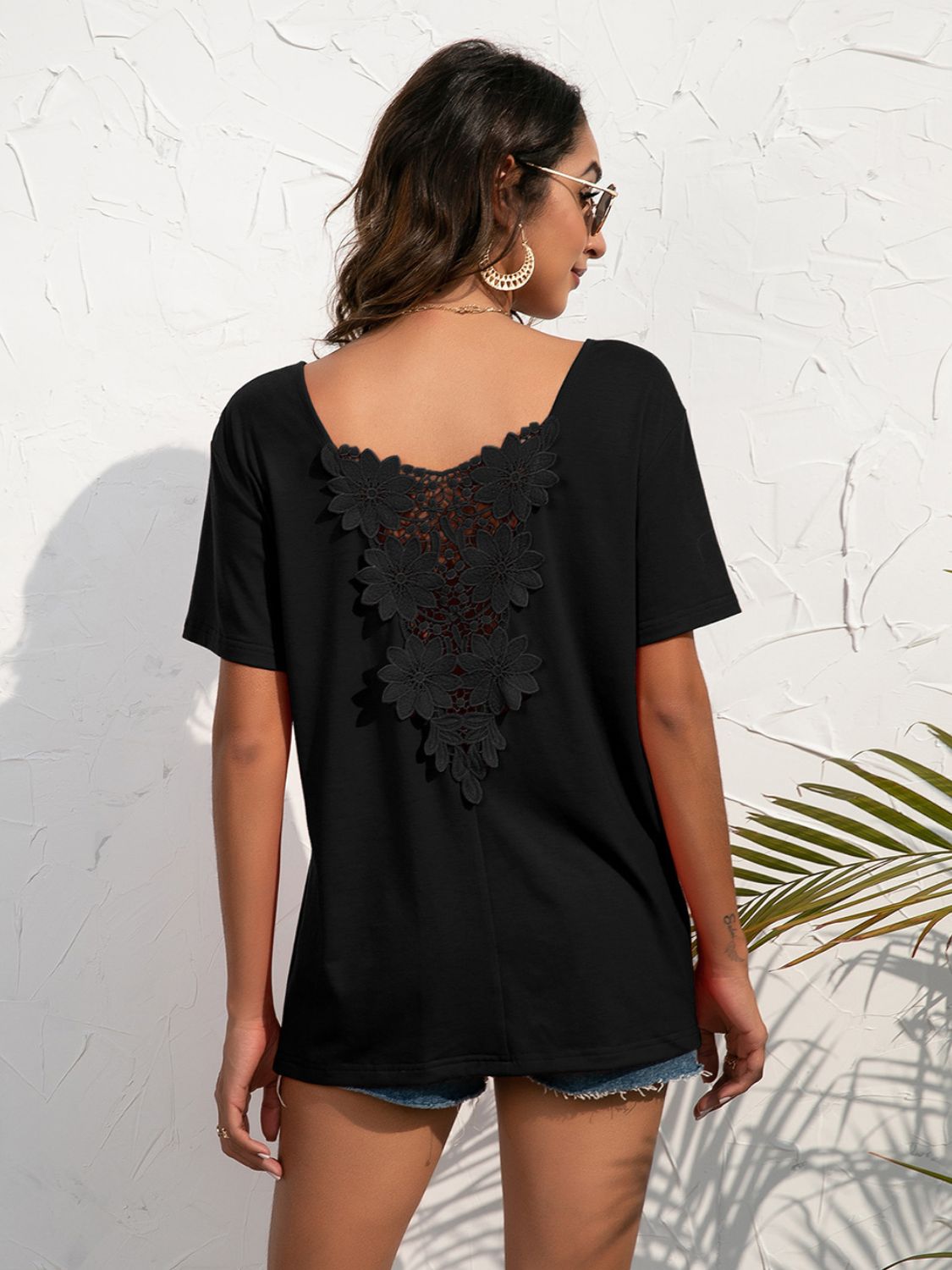 Lace Trim Short Sleeve Top - Flyclothing LLC