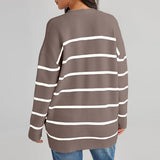 Striped V-Neck Long Sleeve Cardigan - Flyclothing LLC