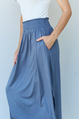 Doublju Comfort Princess Full Size High Waist Scoop Hem Maxi Skirt in Dusty Blue - Flyclothing LLC