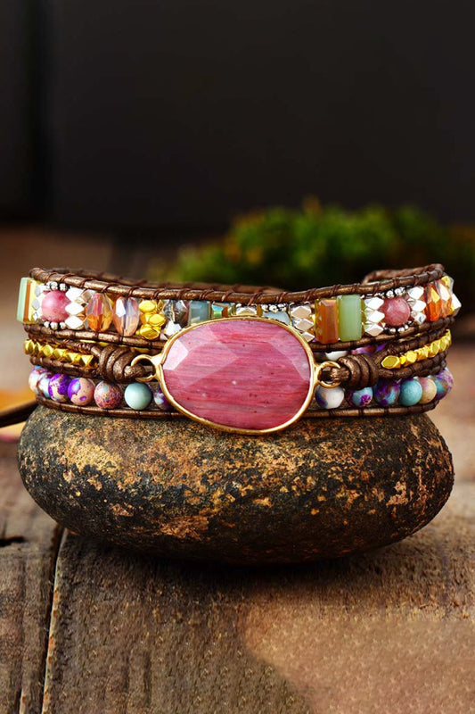 Handmade Crystal Beaded Natural Stone Bracelet - Flyclothing LLC