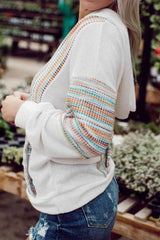 Multicolor Striped Patchwork V Neck Drop Shoulder Knit Hoodie - Flyclothing LLC