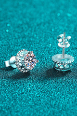 1 Carat Moissanite Rhodium-Plated Round Stud Earrings - Trendsi