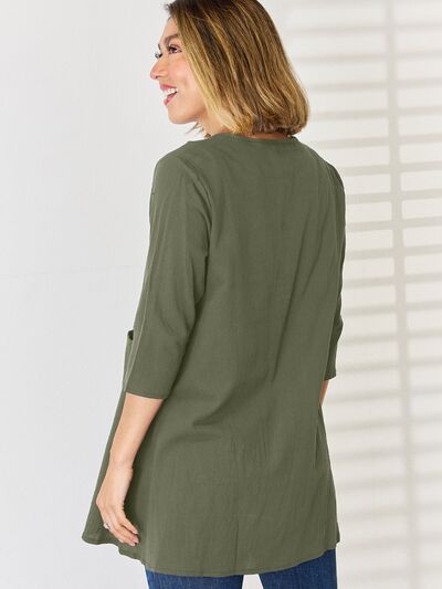 Pocketed Round Neck Half Sleeve Blouse - Flyclothing LLC