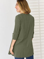 Pocketed Round Neck Half Sleeve Blouse - Flyclothing LLC