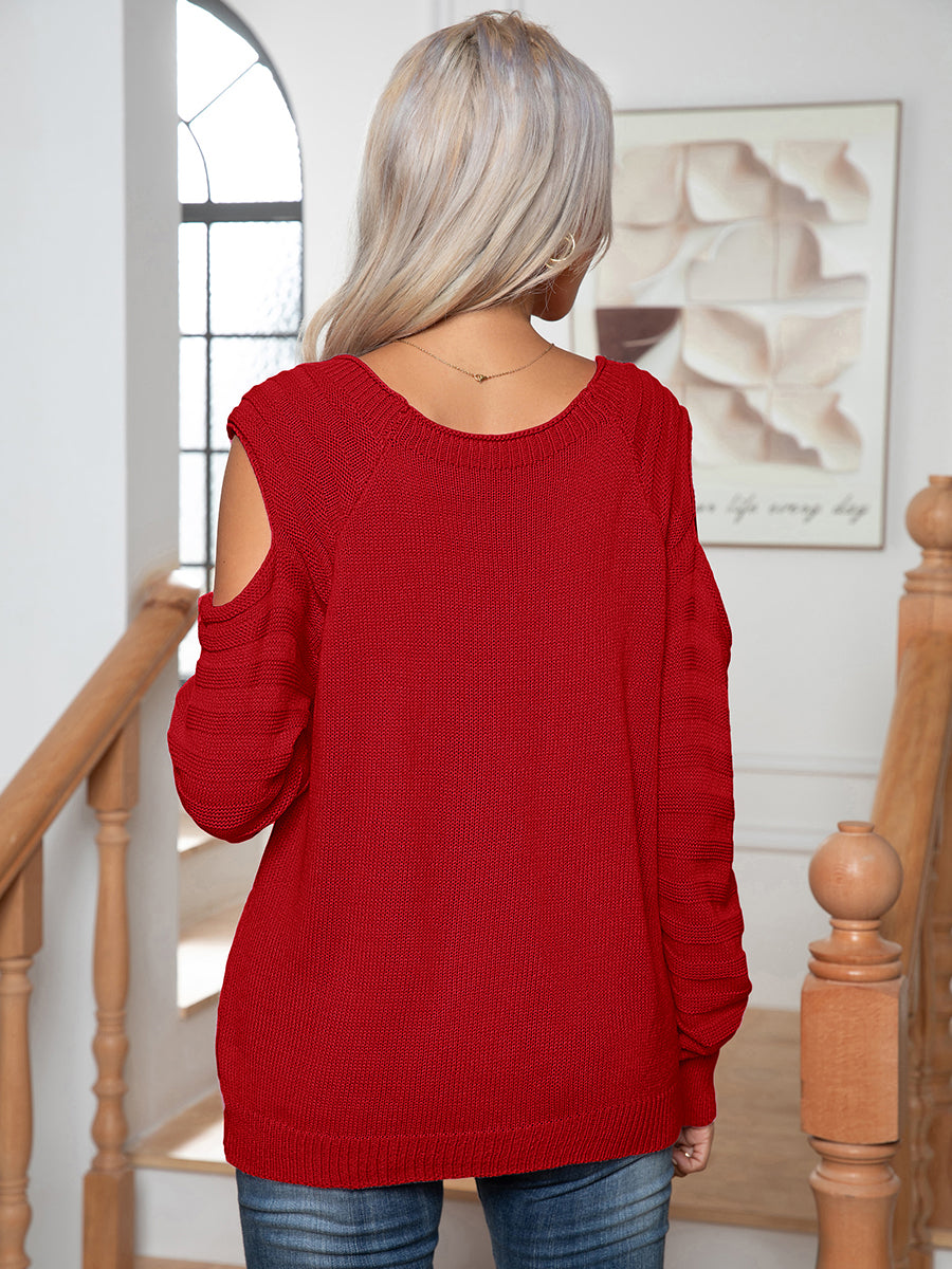 Decorative Button Cold Shoulder Sweater Flyclothing LLC