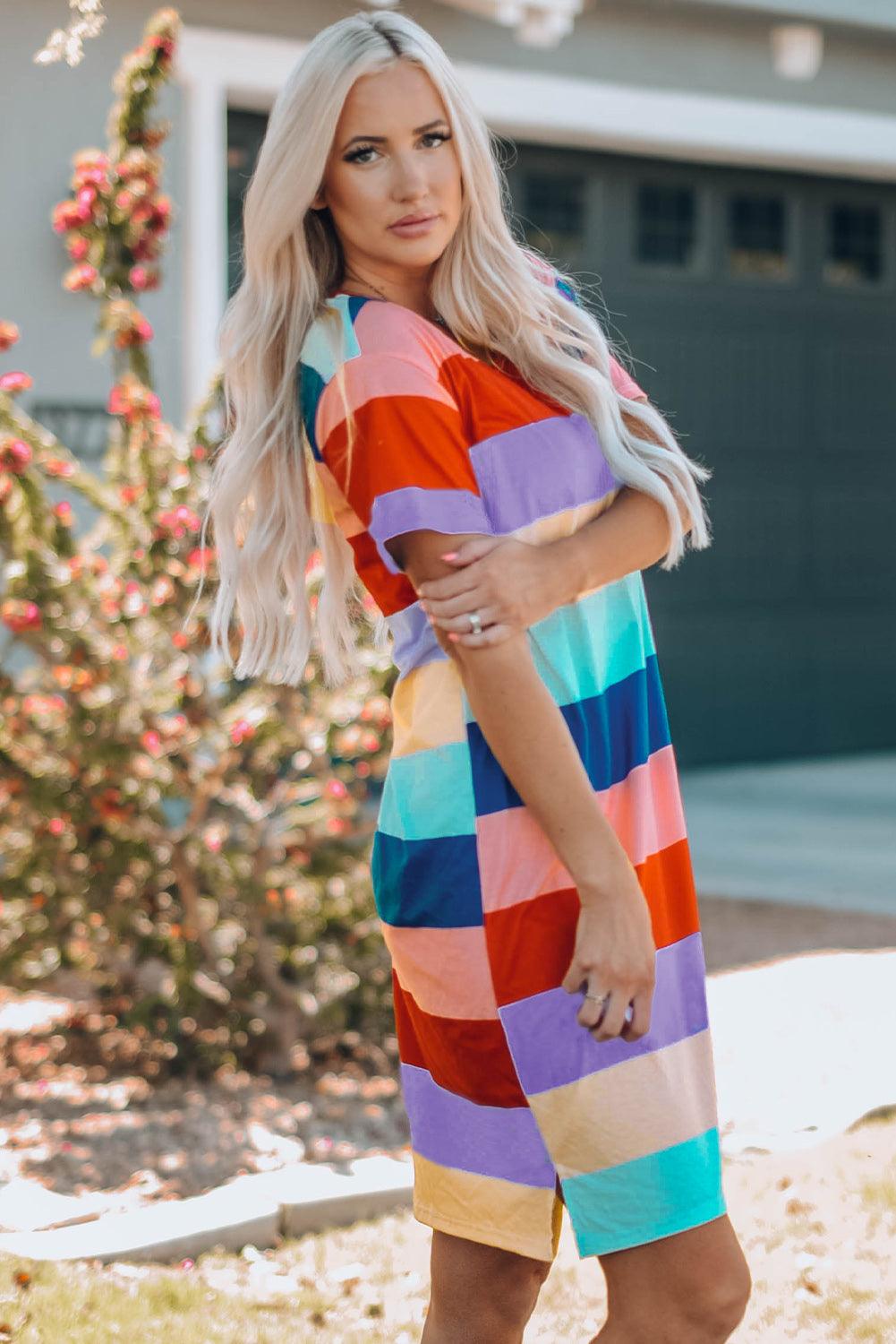 Women Color Block Side Slit Mini Dress - Flyclothing LLC