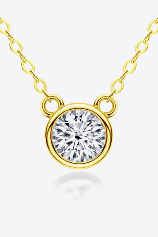 925 Sterling Silver 1 Carat Moissanite Round Pendant Necklace - Flyclothing LLC