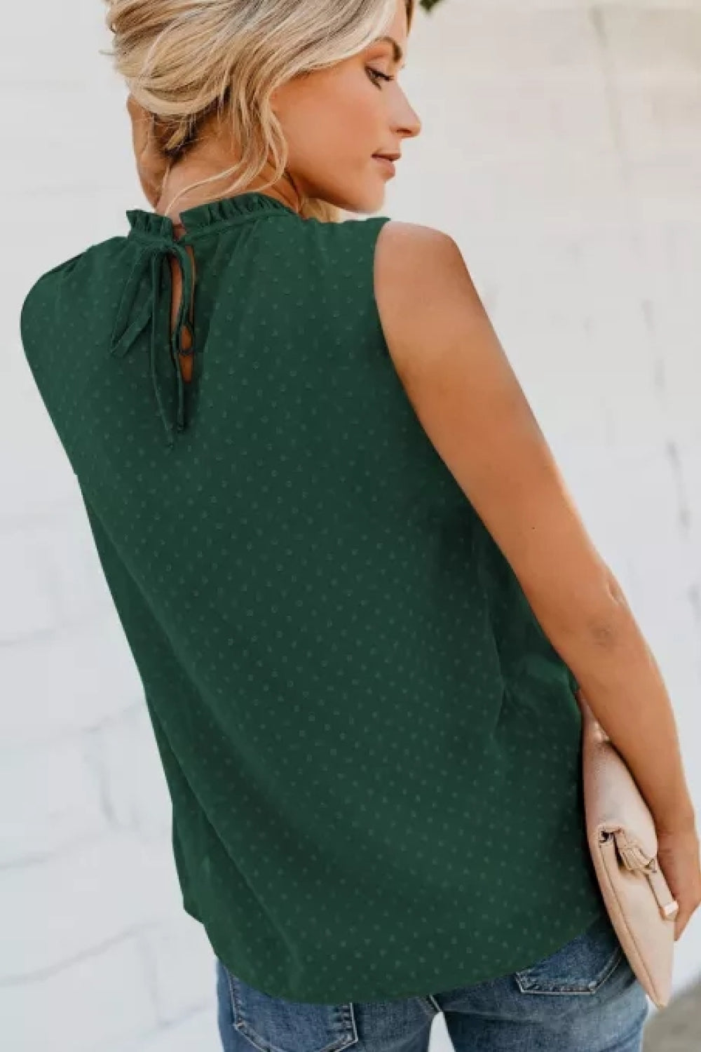 Smocked Tie Back Frill Trim Tank - Flyclothing LLC