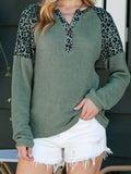 Leopard Notched Raglan Sleeve Knit Top - Flyclothing LLC