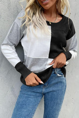 Color Block Ribbed Trim Round Neck Knit Pullover - Trendsi