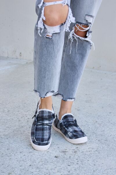 Forever Link Plaid Plush Flat Sneakers - Flyclothing LLC