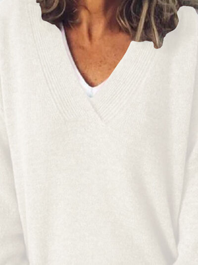 V-Neck Dropped Shoulder Sweater - Flyclothing LLC