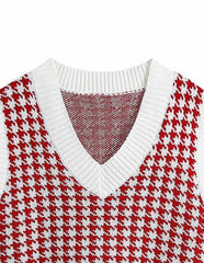 Houndstooth V-Neck Sweater Vet - Trendsi