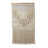 Handwoven Boho Wall Hanging, Blue Grey with Cream Fringe - Flyclothing LLC