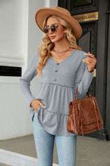 Long Sleeve V-Neck Cable-Knit Blouse - Flyclothing LLC