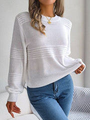 Round Neck Long Sleeve Sweater - Flyclothing LLC