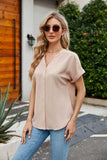 Notched Neck Cuffed Sleeve Shirt - Flyclothing LLC