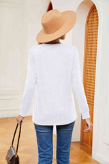 Buttoned Notched Neck Long Sleeve Top - Flyclothing LLC