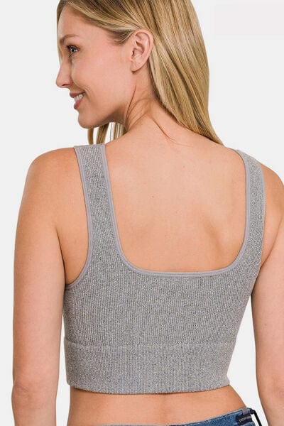 Zenana Ribbed Square Neck Cropped Tank - Flyclothing LLC