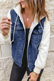 Two-Tone Spliced Denim Sherpa Hooded Jacket - Flyclothing LLC