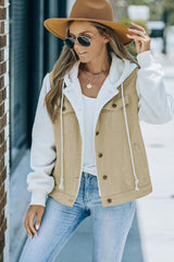 Two-Tone Spliced Denim Sherpa Hooded Jacket - Flyclothing LLC