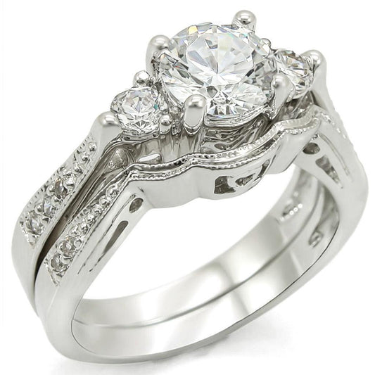 Alamode Rhodium Brass Ring with AAA Grade CZ in Clear - Flyclothing LLC