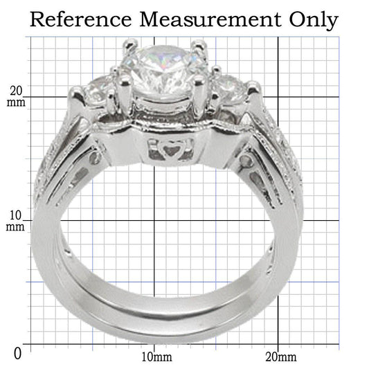 Alamode Rhodium Brass Ring with AAA Grade CZ in Clear - Flyclothing LLC