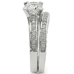 Alamode Rhodium Brass Ring with AAA Grade CZ in Clear - Flyclothing LLC