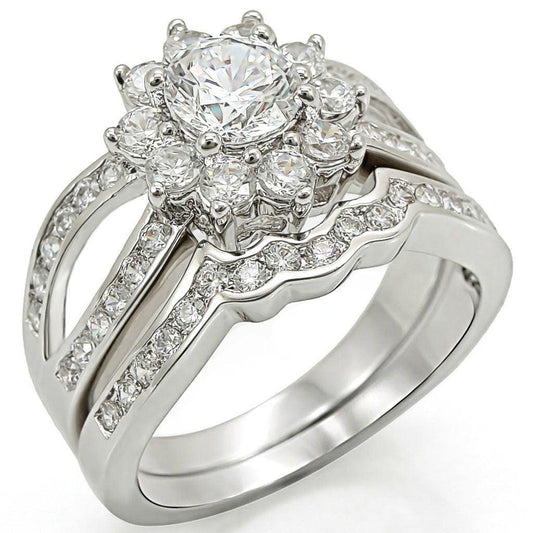 Alamode Rhodium Brass Ring with AAA Grade CZ in Clear - Flyclothing LLC