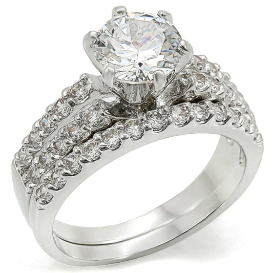 Alamode Rhodium Brass Ring with AAA Grade CZ in Clear - Flyclothing LLC