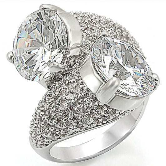 Alamode Rhodium Brass Ring with AAA Grade CZ in Clear - Flyclothing LLC