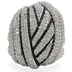 Alamode Rhodium Brass Ring with AAA Grade CZ in Clear - Flyclothing LLC