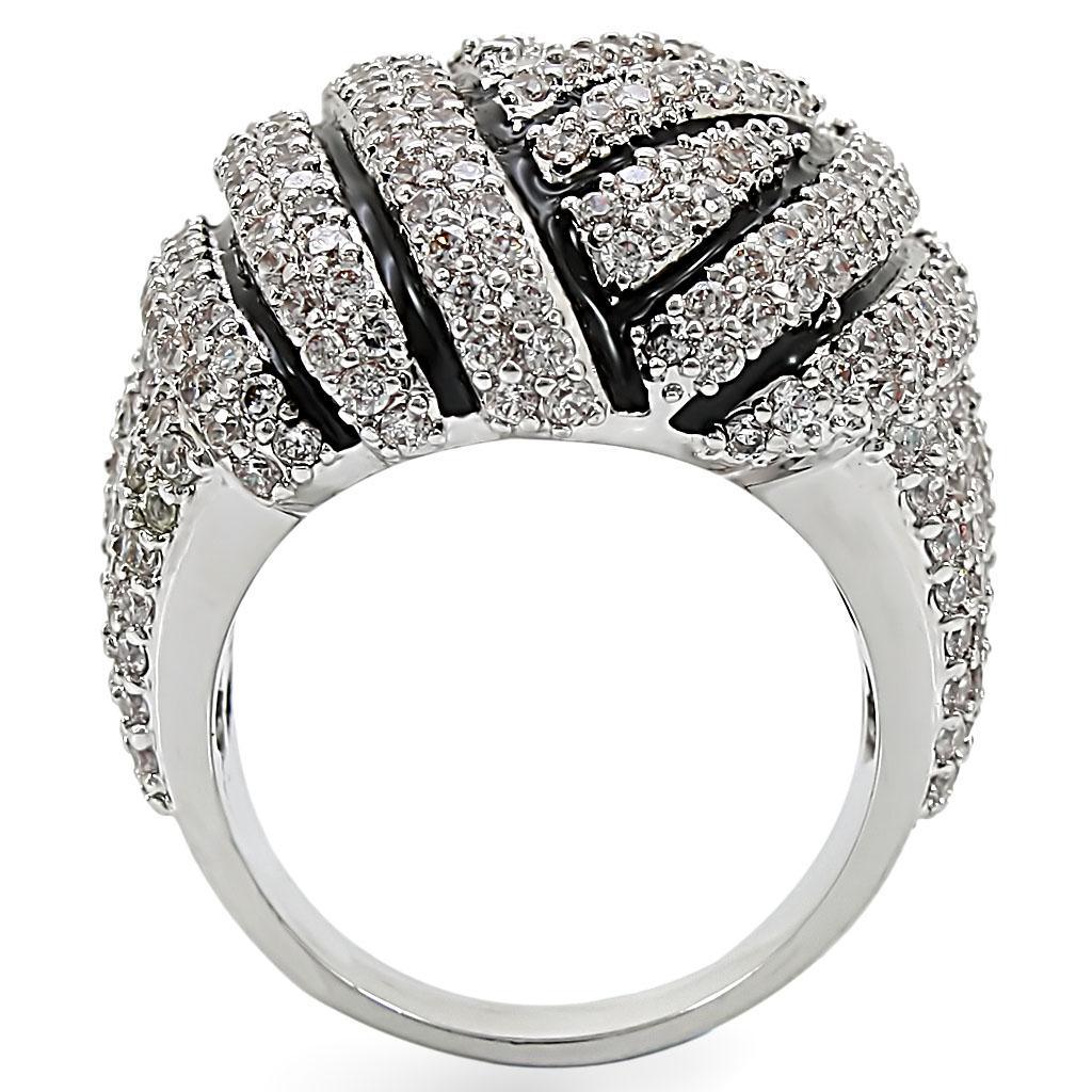 Alamode Rhodium Brass Ring with AAA Grade CZ in Clear - Flyclothing LLC