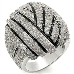 Alamode Rhodium Brass Ring with AAA Grade CZ in Clear - Flyclothing LLC