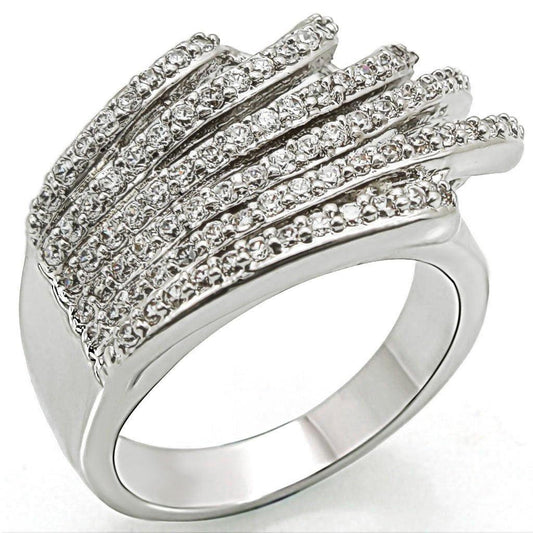 Alamode Rhodium Brass Ring with AAA Grade CZ in Clear - Flyclothing LLC