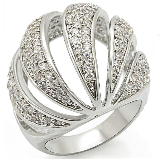 Alamode Rhodium Brass Ring with AAA Grade CZ in Clear - Flyclothing LLC