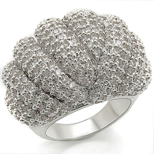 Alamode Rhodium Brass Ring with AAA Grade CZ in Clear - Flyclothing LLC