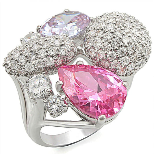 Alamode Rhodium Brass Ring with AAA Grade CZ in Multi Color - Flyclothing LLC