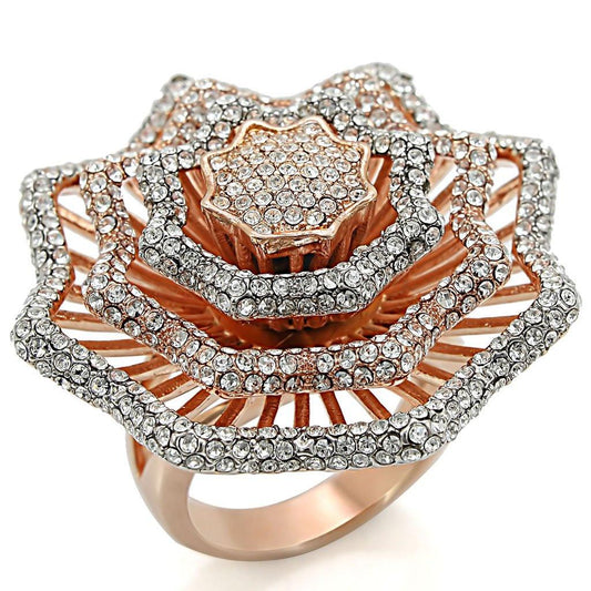 Alamode Rose Gold + Rhodium Brass Ring with Top Grade Crystal in Clear - Alamode