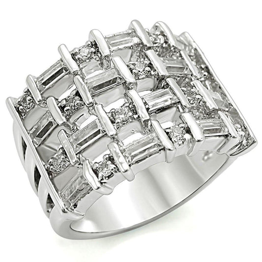 Alamode Rhodium Brass Ring with AAA Grade CZ in Clear - Flyclothing LLC