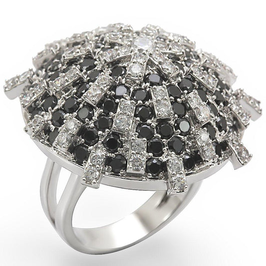 Alamode Rhodium Brass Ring with AAA Grade CZ in Black Diamond - Flyclothing LLC