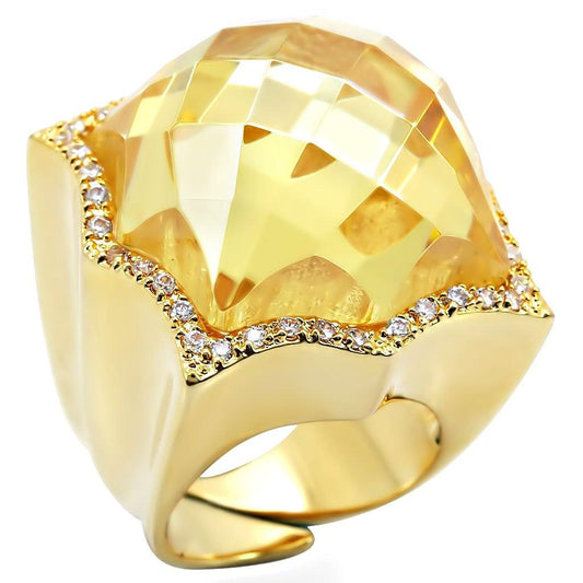 Alamode Gold Brass Ring with AAA Grade CZ in Citrine Yellow - Flyclothing LLC