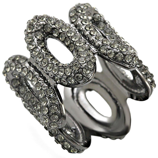 Alamode Ruthenium Brass Ring with Top Grade Crystal in Black Diamond - Alamode