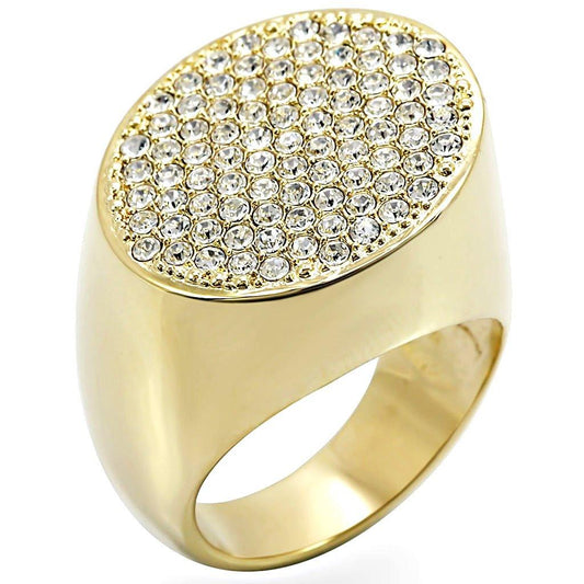 Alamode Gold Brass Ring with Top Grade Crystal in Clear - Flyclothing LLC