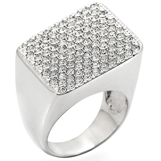 Alamode Rhodium Brass Ring with Top Grade Crystal in Clear - Alamode