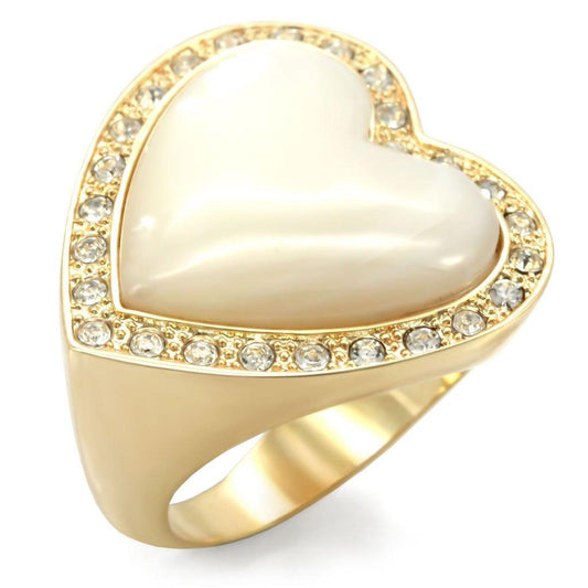 Alamode Gold Brass Ring with Synthetic Synthetic Glass in White - Alamode