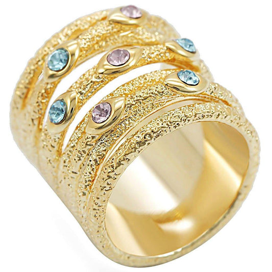 Alamode Gold Brass Ring with Top Grade Crystal in Multi Color - Flyclothing LLC