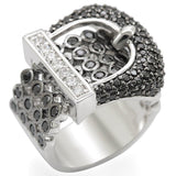 Alamode Rhodium + Ruthenium Brass Ring with AAA Grade CZ in Black Diamond - Flyclothing LLC