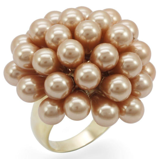 Alamode Gold Brass Ring with Synthetic Pearl in Champagne - Flyclothing LLC