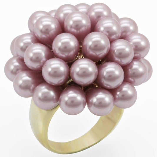 Alamode Gold Brass Ring with Synthetic Pearl in Light Amethyst - Flyclothing LLC